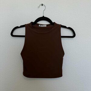 Zara Women's Brown Cropped Tank Top Medium